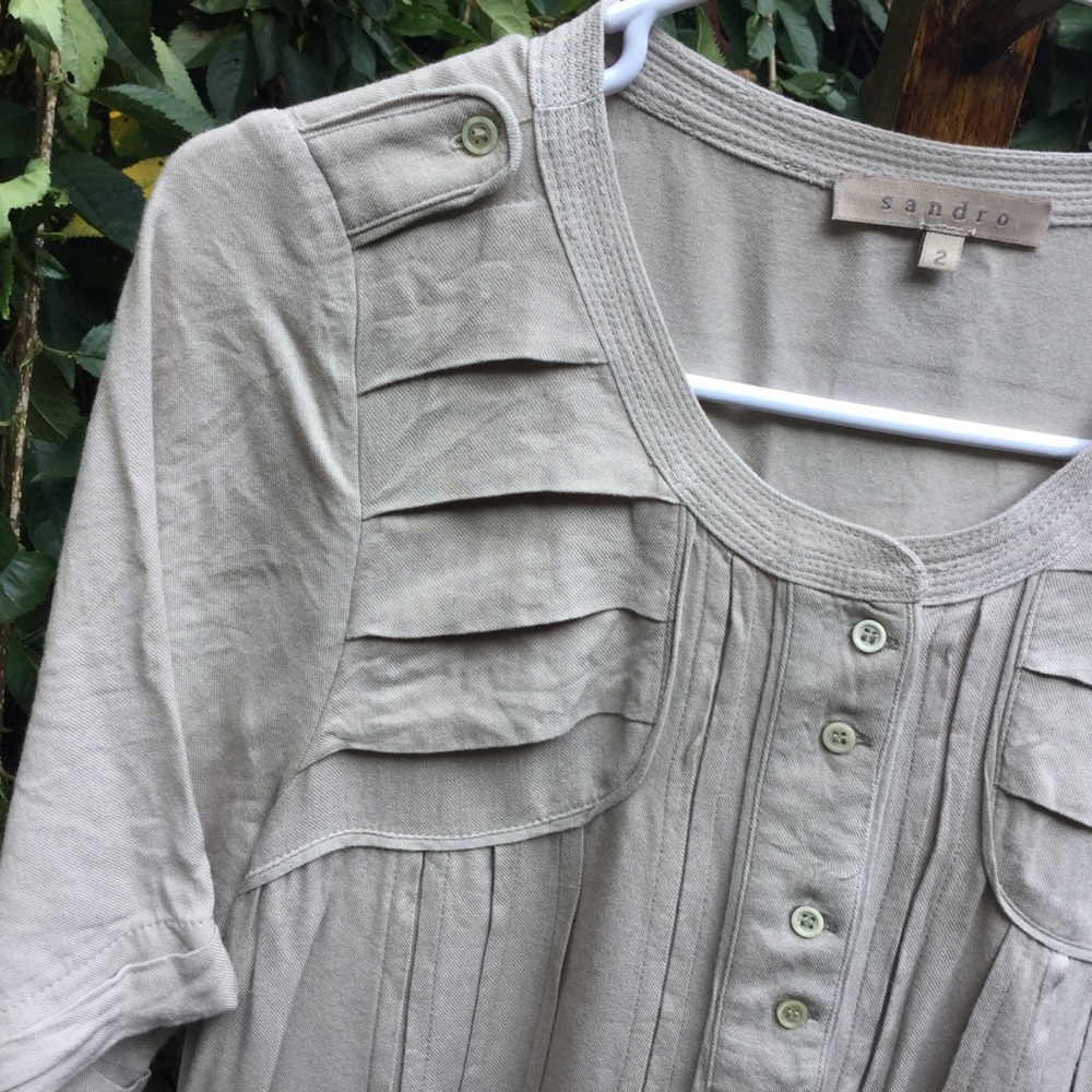 Sandro Dress 2 Tan Pockets Short Sleeves Paris - Picture 1 of 8